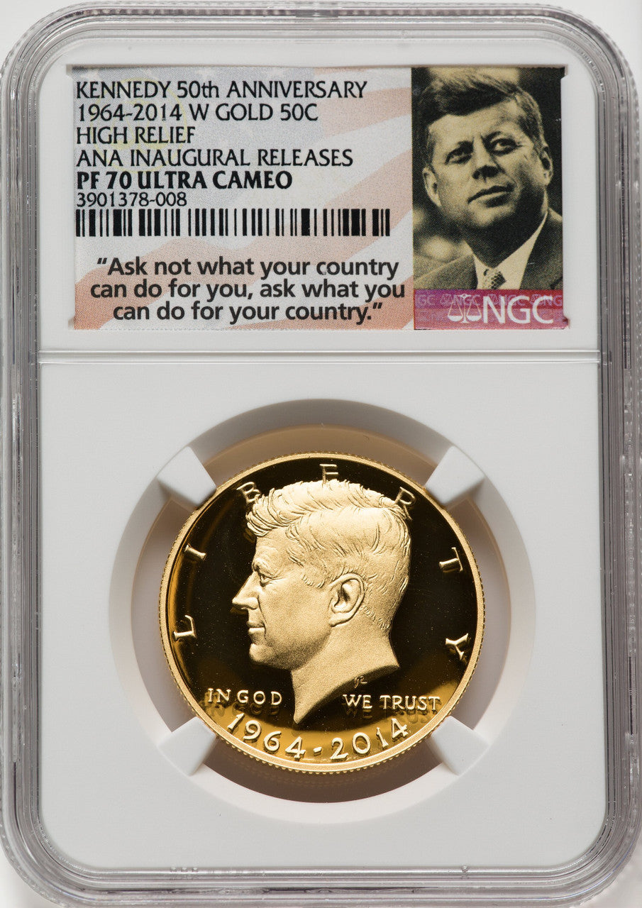 2014-W 50C Kennedy Gold 50th Anniversary First Strike Proof Kennedy Half Dollar NGC PR70