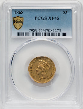 1868 $3 Three Dollar Gold Pieces PCGS XF45