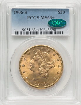 1906-S $20 CAC Liberty Double Eagle PCGS MS63+