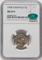 1938-D 5C Buffalo CAC NGC Plus Buffalo Nickel NGC MS67+