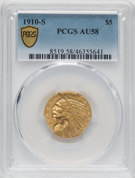 1910-S $5 Indian Half Eagle PCGS AU58