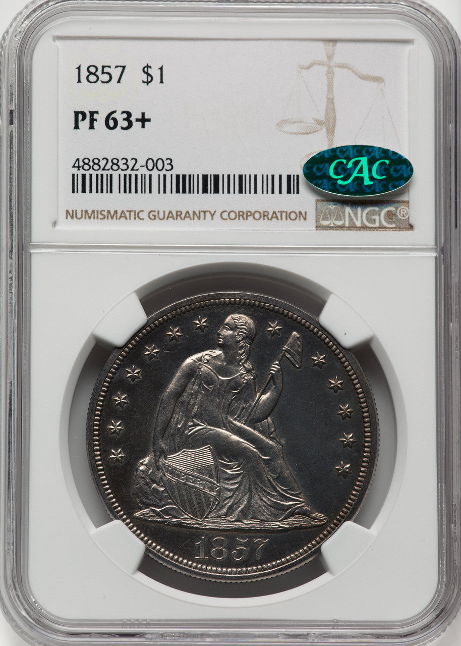 1857 S$1 CAC NGC Plus Proof Seated Dollar NGC PR63+