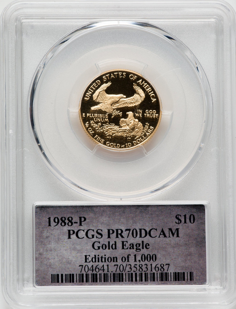 1988-P $10 Quarter-Ounce Gold Eagle Thomas Cleveland Bell PCGS PR70