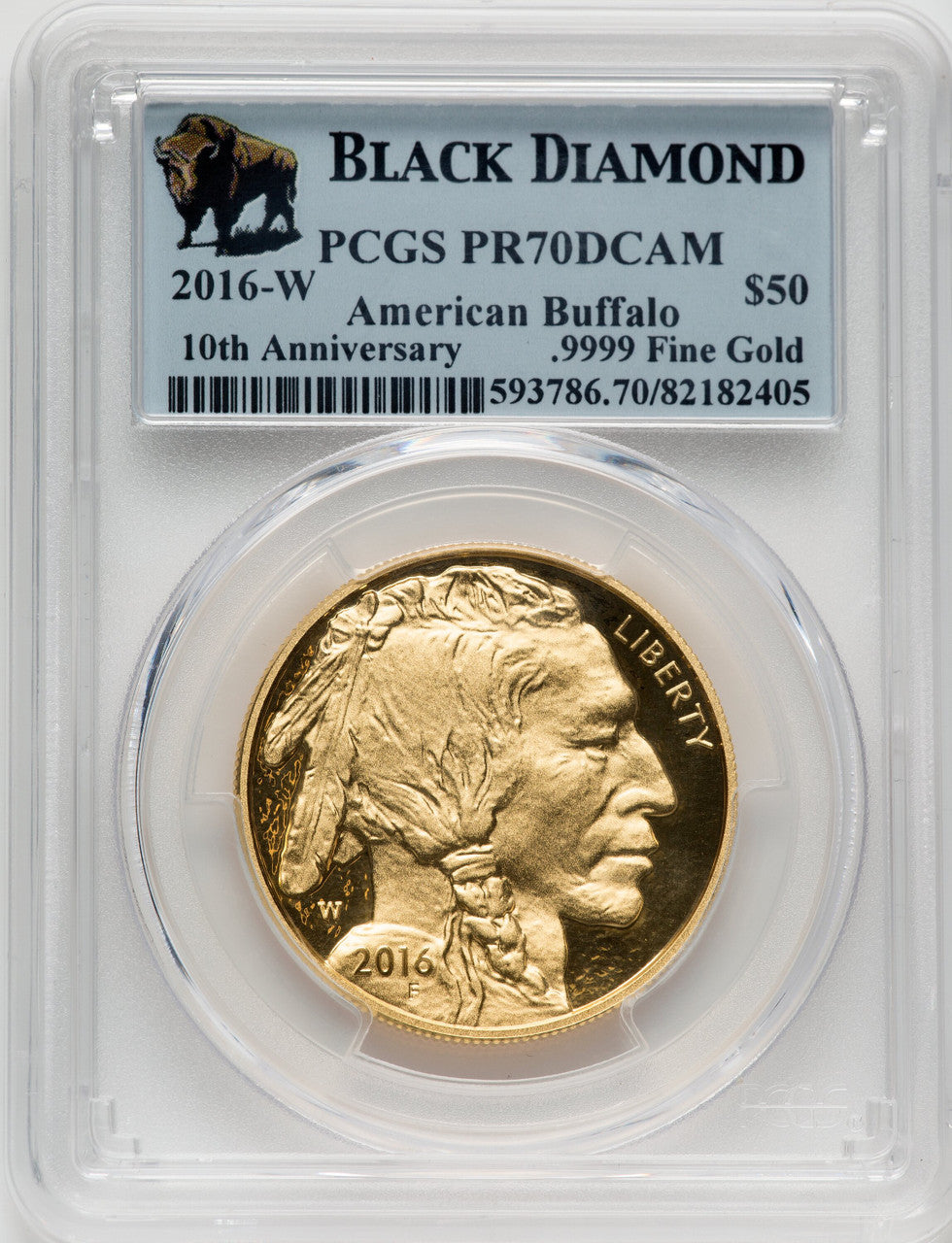 2016-W $50 One-Ounce Gold Buffalo 10th Anniversary PCGS PR70