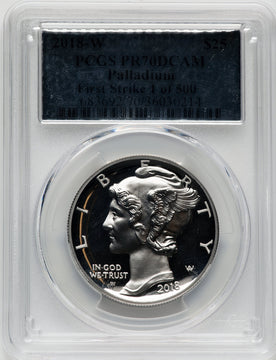 2018-W $25 Palladium First Strike 1 of 500 Silver Foil PCGS PR70