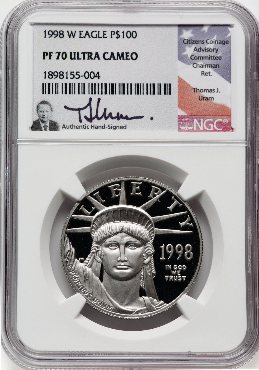 1998-W $100 One-Ounce Platinum Eagle Statue of Liberty DC NGC PF70
