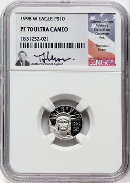 1998-W $10 Tenth-Ounce Platinum NGC PF70 Thomas Uram Signed