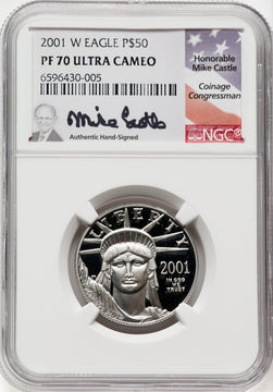 2001-W $50 Half-Ounce Platinum Eagle Mike Castle Signature NGC PF70