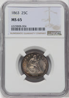 1863 25C Seated Quarter NGC MS65