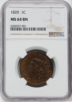 1820 Large Date BN Large Cent NGC MS64