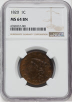 1820 Large Date BN Large Cent NGC MS64