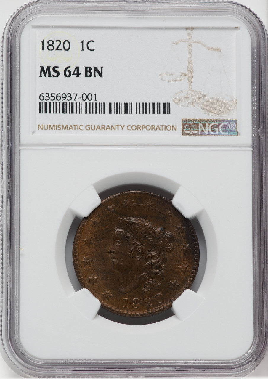 1820 Large Date BN Large Cent NGC MS64