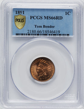 1891 1C RD Indian Cent PCGS MS66