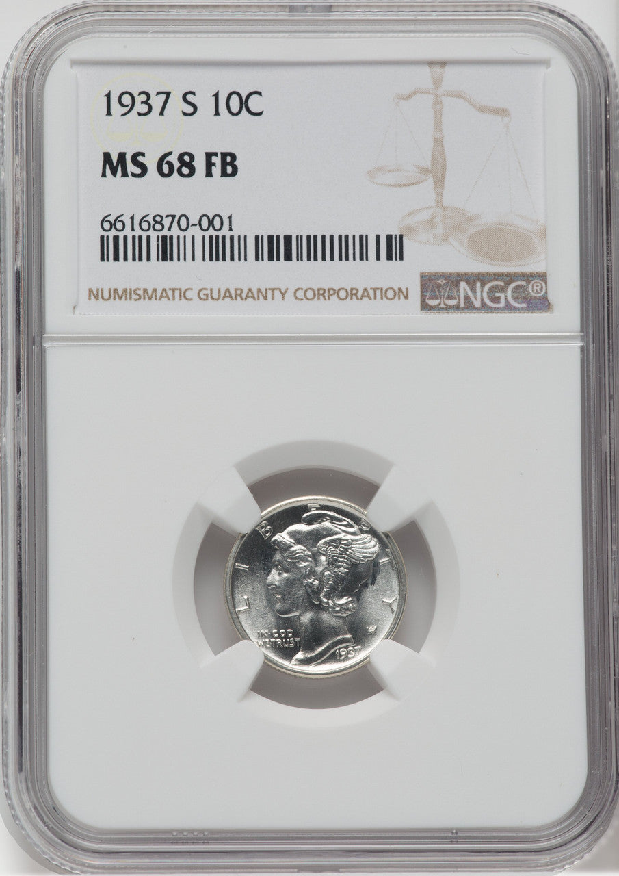 1937-S 10C FB Mercury Dime NGC MS68