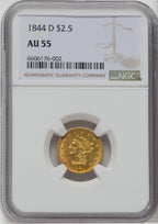 1844-D $2.50 Liberty Quarter Eagle NGC AU55