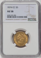 1874-CC $5 Liberty Half Eagle NGC AU58