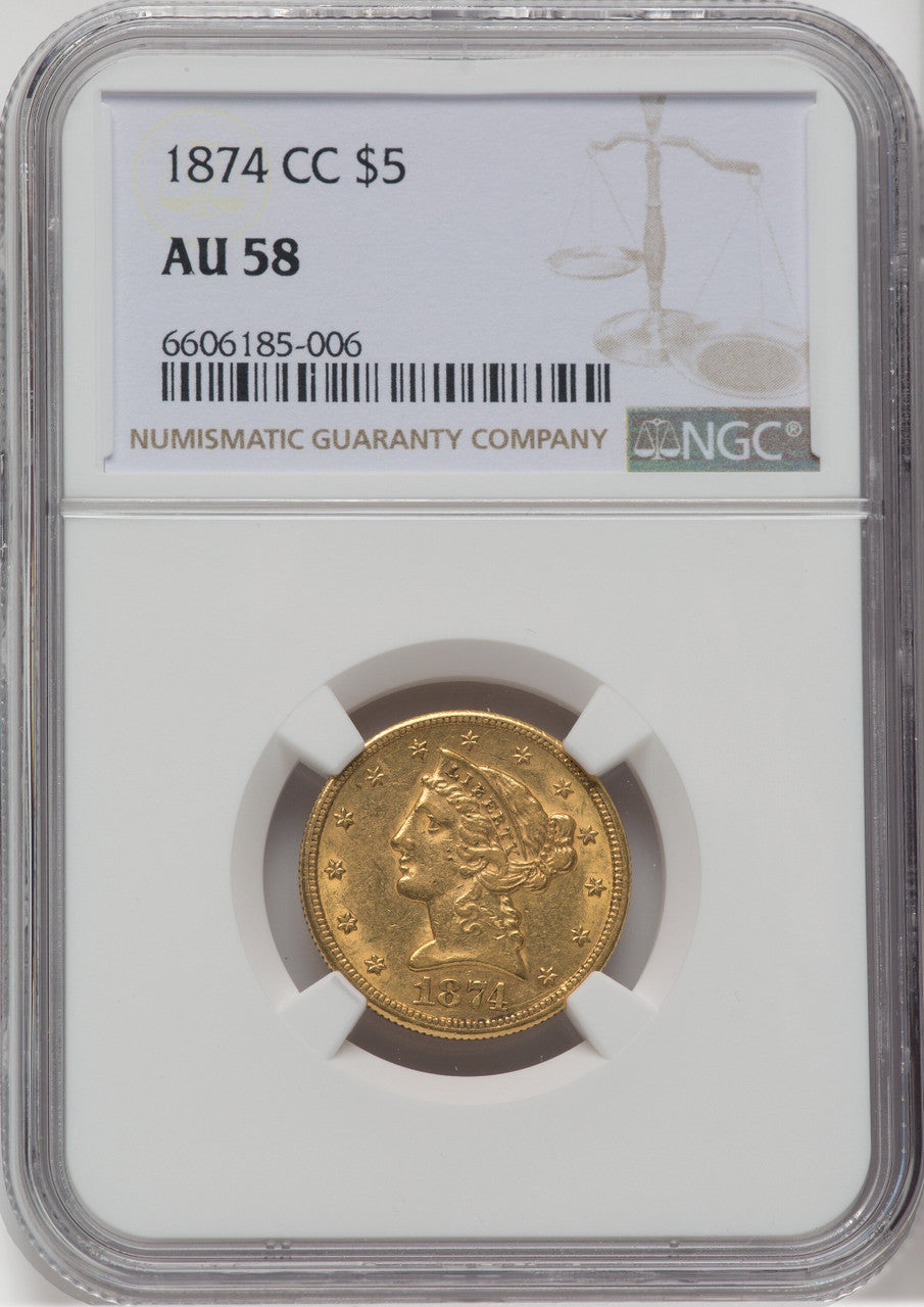 1874-CC $5 Liberty Half Eagle NGC AU58