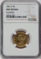 1842-O $5 Liberty Half Eagle Details NGC MS60
