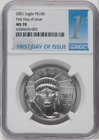 2021 $100 One-Ounce Platinum Eagle Statue of Liberty First Day of Issue MS NGC MS70