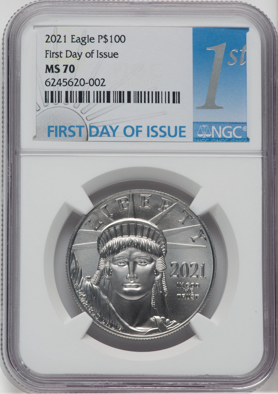 2021 $100 One-Ounce Platinum Eagle Statue of Liberty First Day of Issue MS NGC MS70