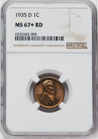 1935-D 1C RD Lincoln Cent NGC MS67+