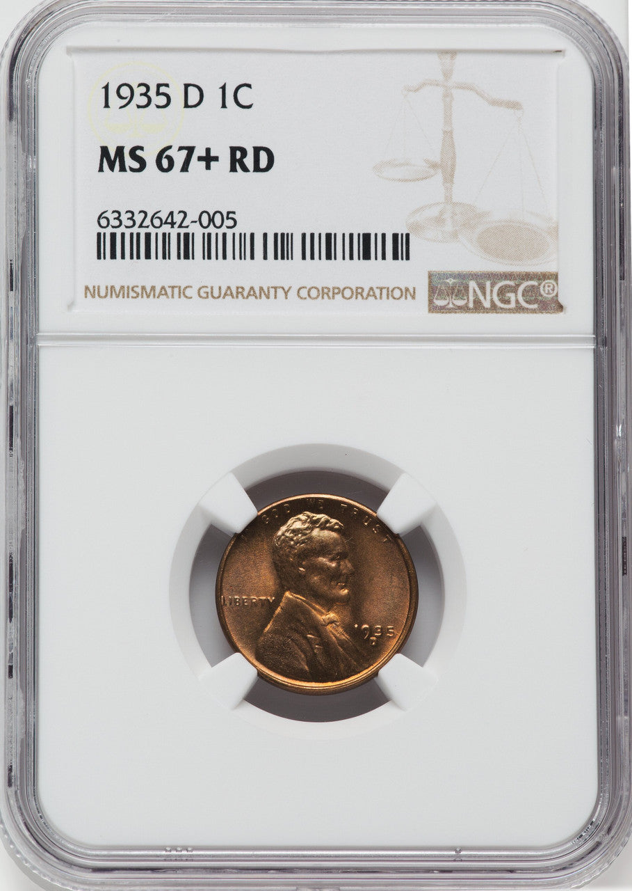 1935-D 1C RD Lincoln Cent NGC MS67+