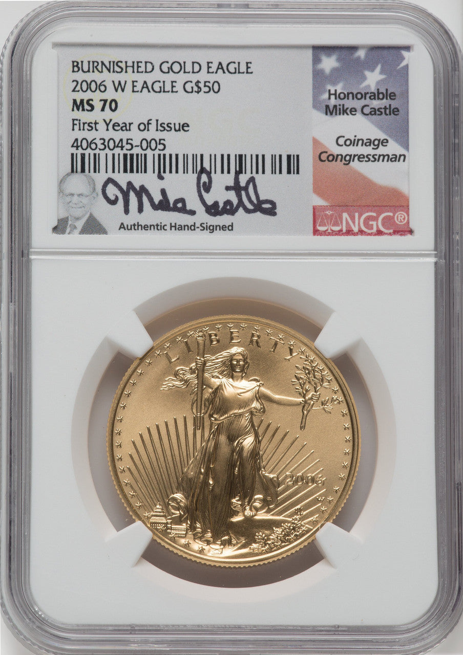 2006-W $50 One-Ounce Gold Eagle 20th Anniversary NGC MS70 Castle