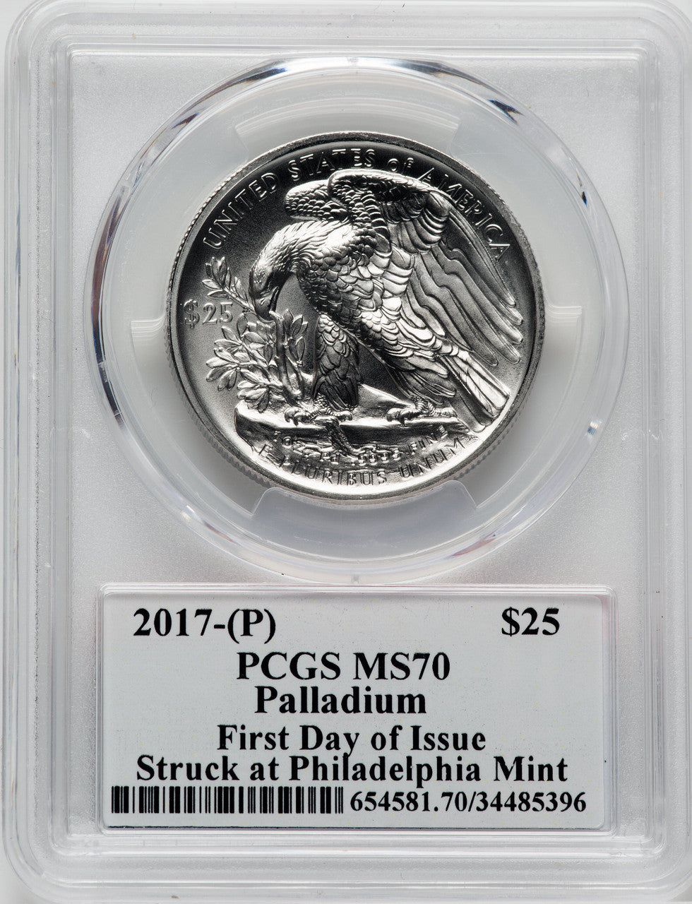 2017 $25 Palladium First Day of Issue Struck at Philadelphia PCGS MS70