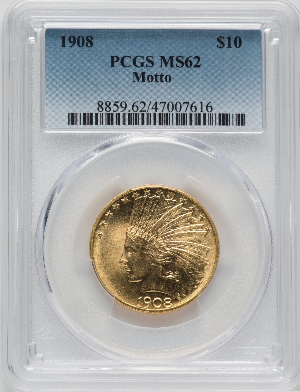 1908 $10 MOTTO Indian Eagle PCGS MS62