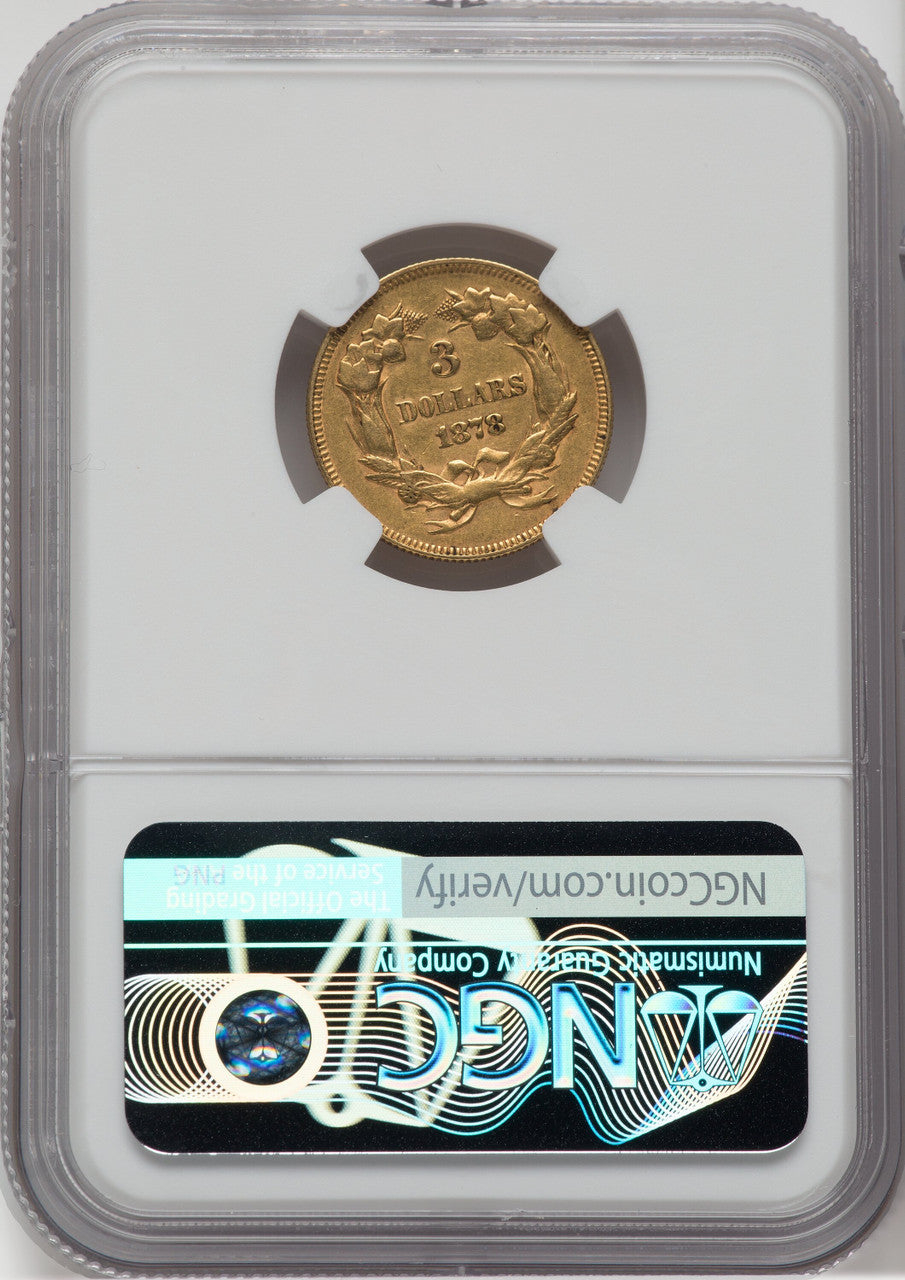 1878 $3 Three Dollar Gold Pieces NGC AU53