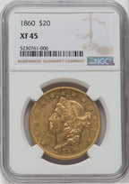 1860 $20 Liberty Double Eagle NGC XF45