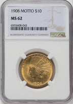 1908 $10 MOTTO Indian Eagle NGC MS62