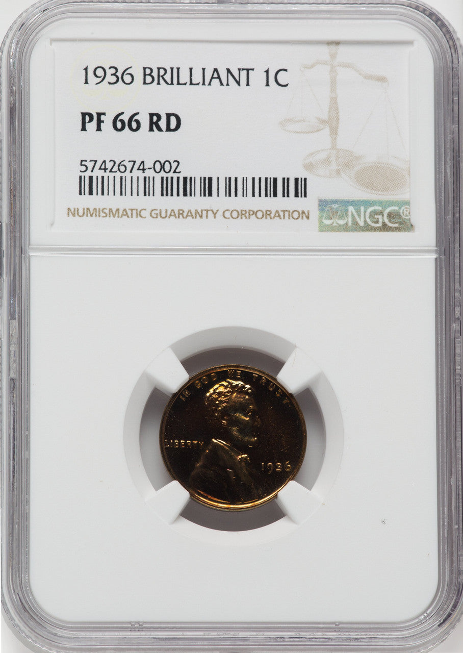 1936 1C TYPE 2 RD Proof Lincoln Cent NGC PR66