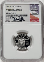 1997-W $25 Quarter-Ounce Platinum Eagle Statue of Liberty Mike Castle Signature NGC PF70