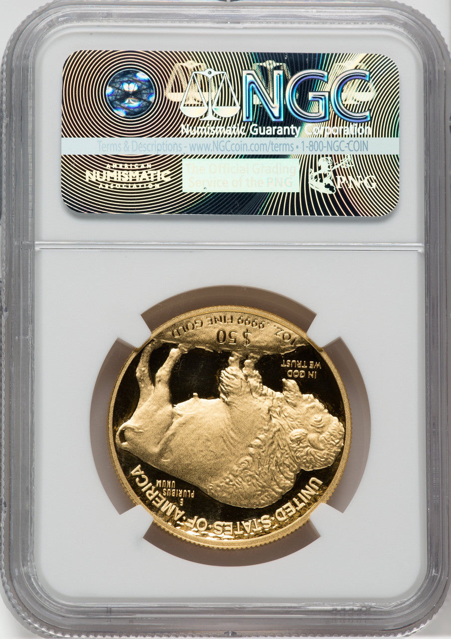 2017-W $50 One Ounce Gold Buffalo 225th Anniversary First Day of Issue Moy Washington NGC PF70