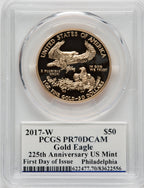 2017-W $50 One-Ounce Gold Eagle First Day of Issue Moy Philadelphia PCGS PR70