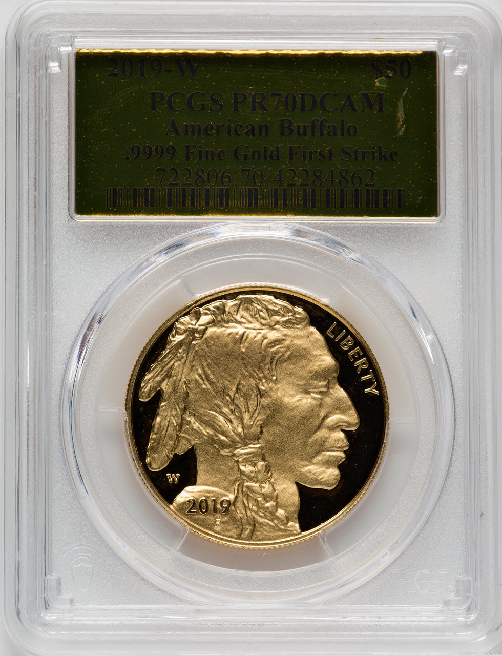 2019-W $50 One-Ounce American Buffalo .9999 Fine Gold First Strike PCGS PR70