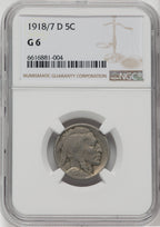 1918/7-D 5C Buffalo Nickel NGC G6