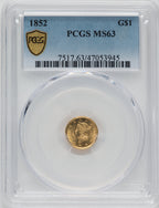 1852 Liberty Head Gold Dollar PCGS MS63