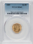 1889 $2.50 Liberty Quarter Eagle PCGS MS63