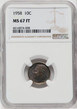 1958 10C FB Roosevelt Dime NGC MS67