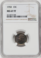 1958 10C FB Roosevelt Dime NGC MS67