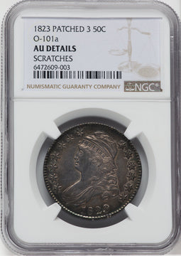 1823 50C Patched 3 O-101a Bust Half Dollar Details NGC AU50
