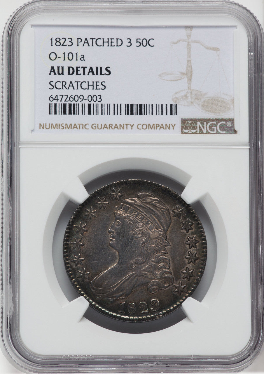 1823 50C Patched 3 O-101a Bust Half Dollar Details NGC AU50