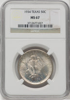 1934 50C Texas Commemorative Silver NGC MS67