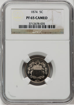 1874 5C CA Proof Shield Nickel NGC PR65