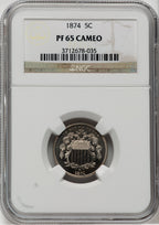 1874 5C CA Proof Shield Nickel NGC PR65