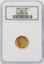 1859-D $2.50 Liberty Quarter Eagle NGC MS61