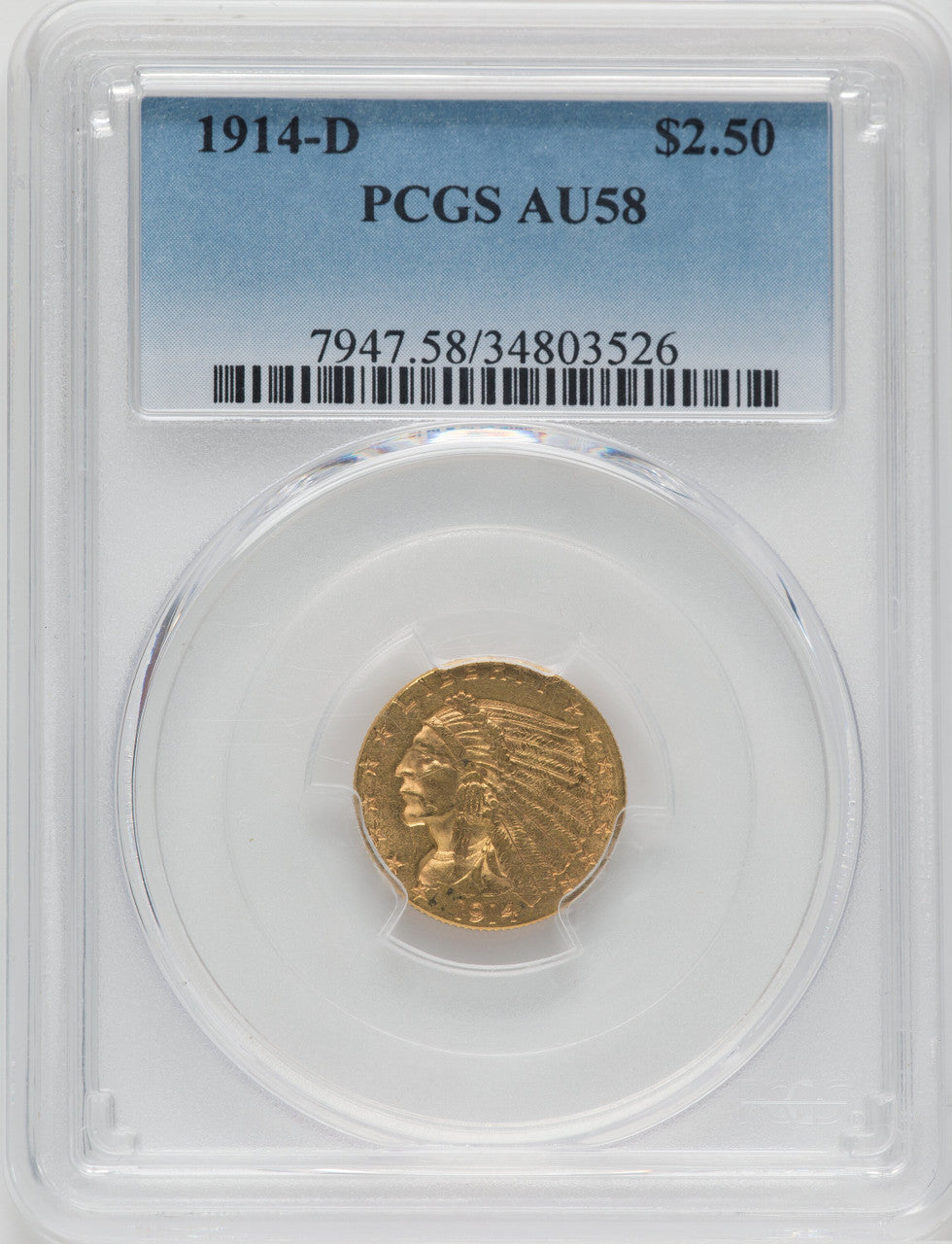1914-D $2.50 Indian Quarter Eagle PCGS AU58