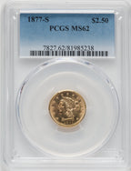 1877-S $2.50 Liberty Quarter Eagle PCGS MS62